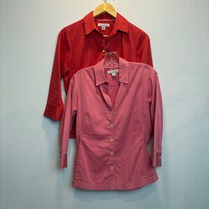 Lot Of 2 Banana Republic Fitted‎ Stretch Button-Up Shirts Pink & Red Size S Work